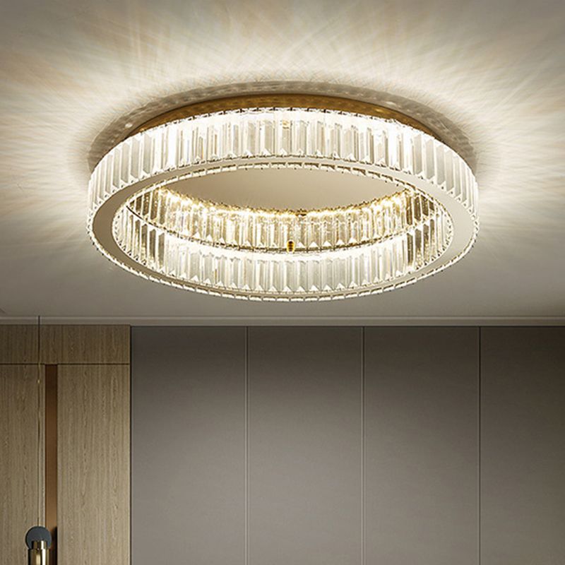 Circle Flush Mount Ceiling Light Fixtures Modern Crystal Ceiling Mount Chandelier for Living Room