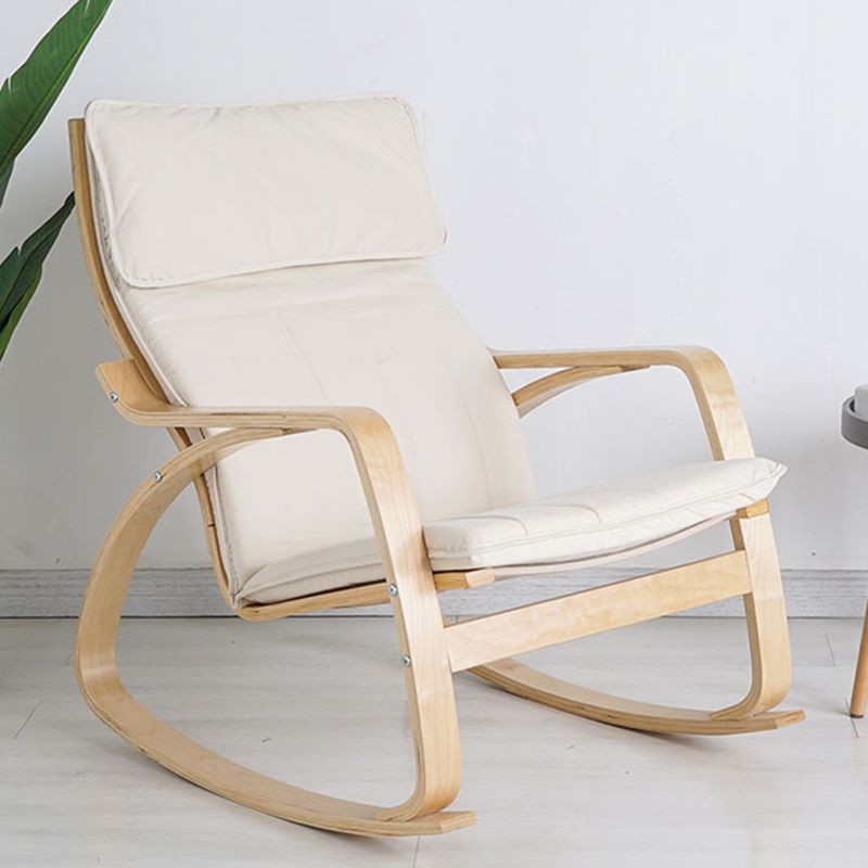 Fabric Rocking Chair Plain Wood Frame Removable Cushions Contemporary Rocking Chair