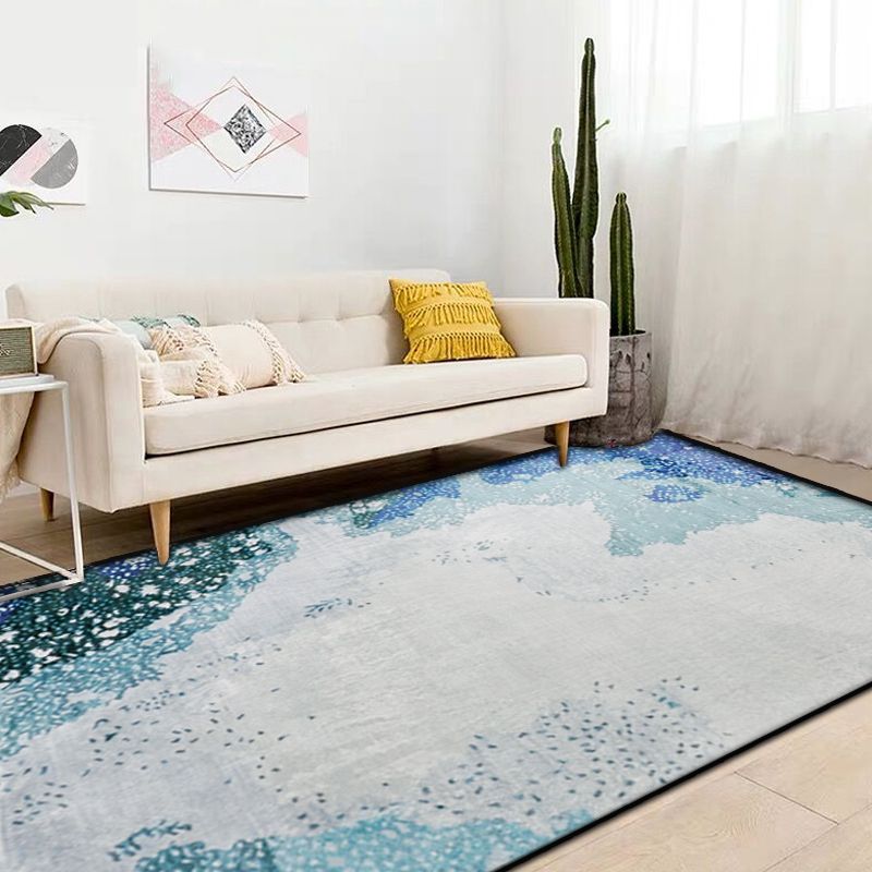 Simple Abstract Rug Blue and Green Polyester Rug Washable Pet Friendly Non-Slip Area Rug for Living Room