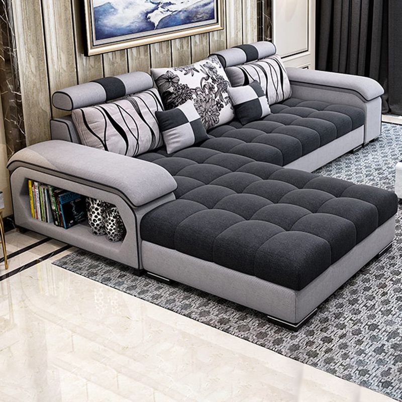 Contemporary Pillow Top Arm Sofa with Storage Adjustable Backrest Pillow Sofa