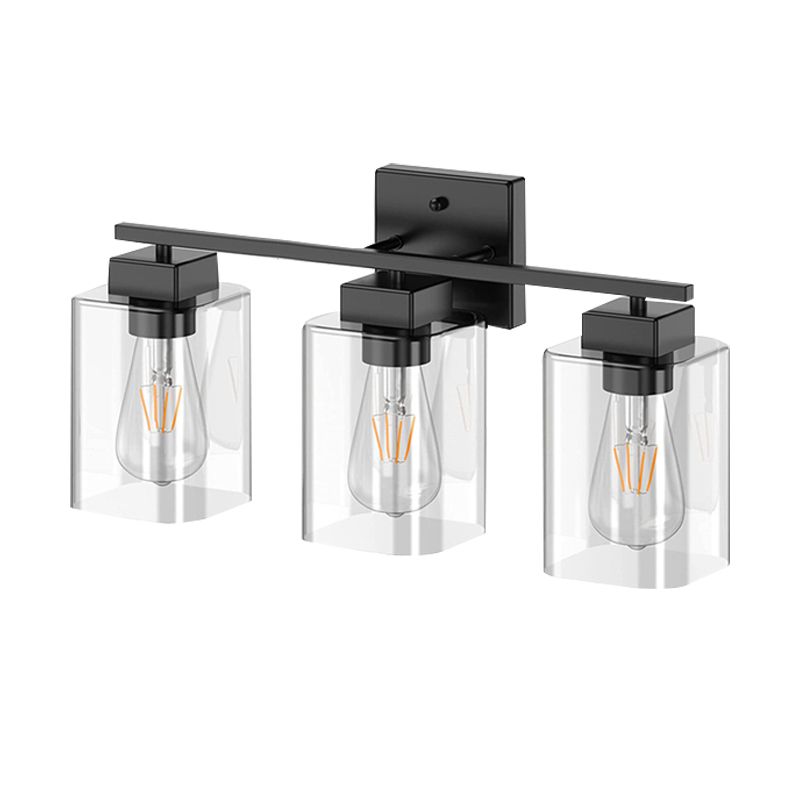 Industrial Metal Wall Sconce Rectangle Shape Vanity Lamp with Glass Shade for Bathroom