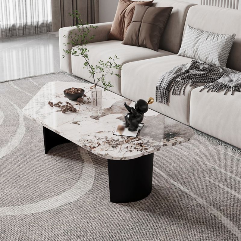 Free Form with 2 Legs Coffee Table Modern Slate Cocktail Table in White/Gold