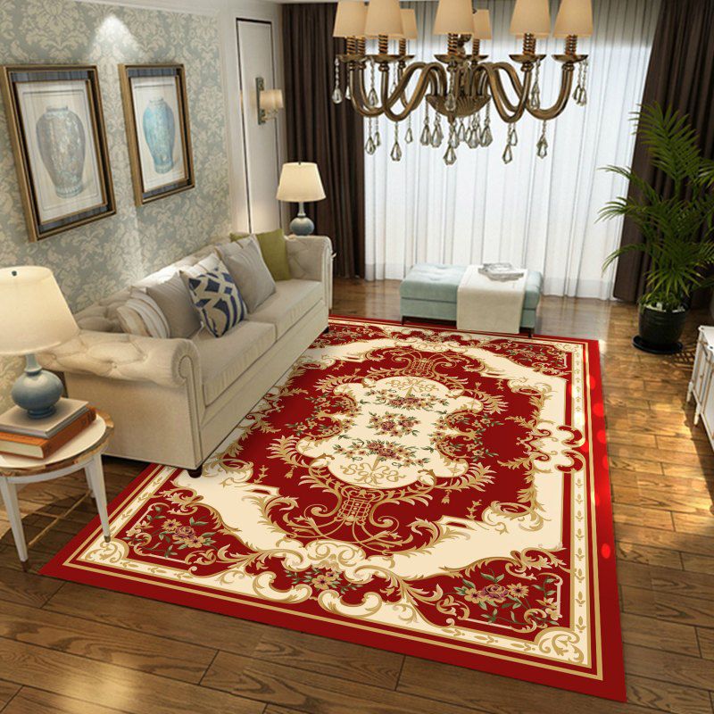Red Graphic Rug Blending Contemporary Rug Washable Rug for Living Room