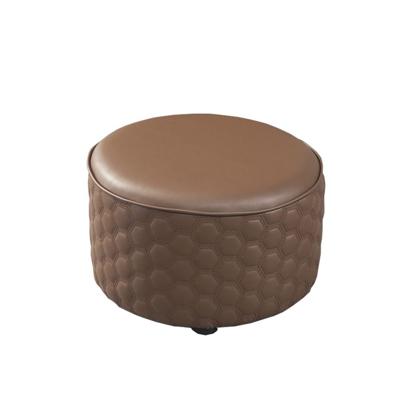 Modern Round Pouf Plain PU Leather Stain Resistant Boucle Ottoman
