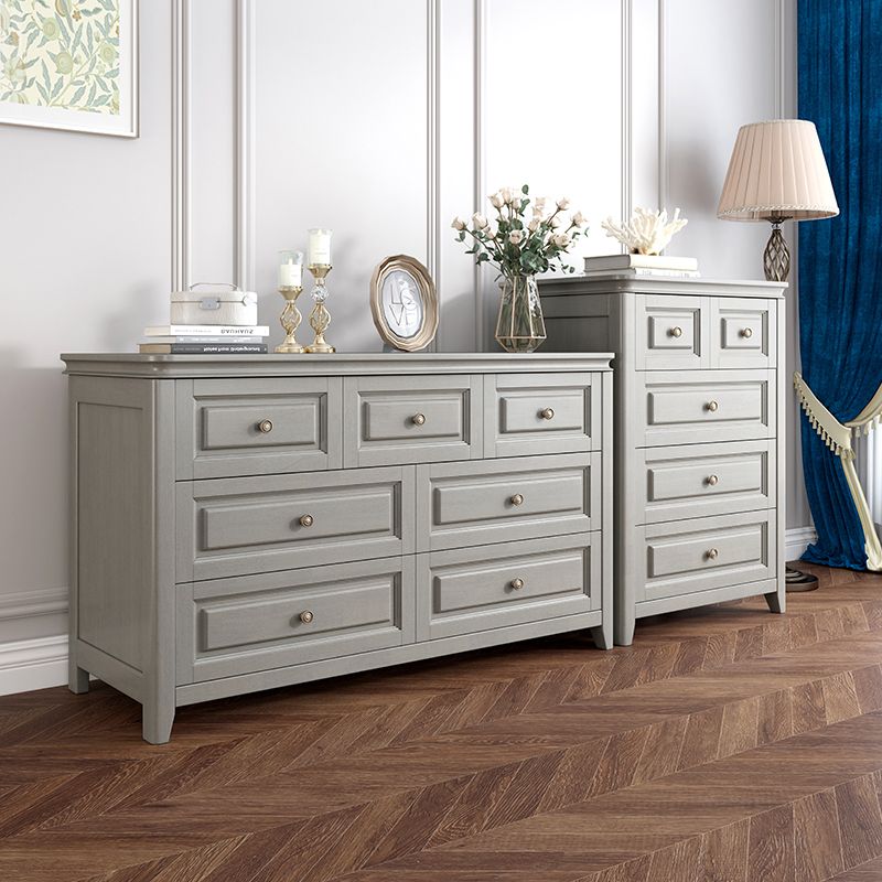 Contemporary Rubberwood Storage Cabinet with Drawers in Gray