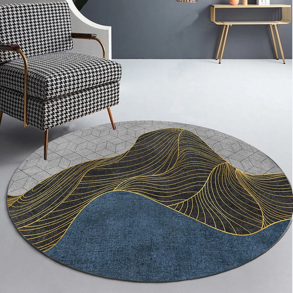 Round Graphic Printed Rug Polyester Minimalist Indoor Rug Stain Resistant Carpet for Home Decoration