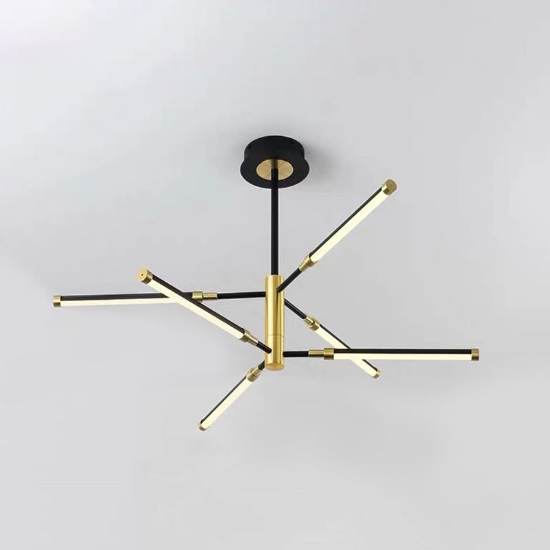 Tubular LED Chandelier Contemporary Acrylic 6/8 Heads Black and Gold/White and Gold Hanging Pendant
