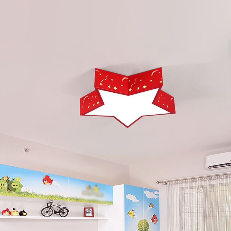 Metallic Star Flush Ceiling Light Macaron Red/Green/Pink LED Flushmount Lighting for Kids Bedroom, 18"/23.5" W
