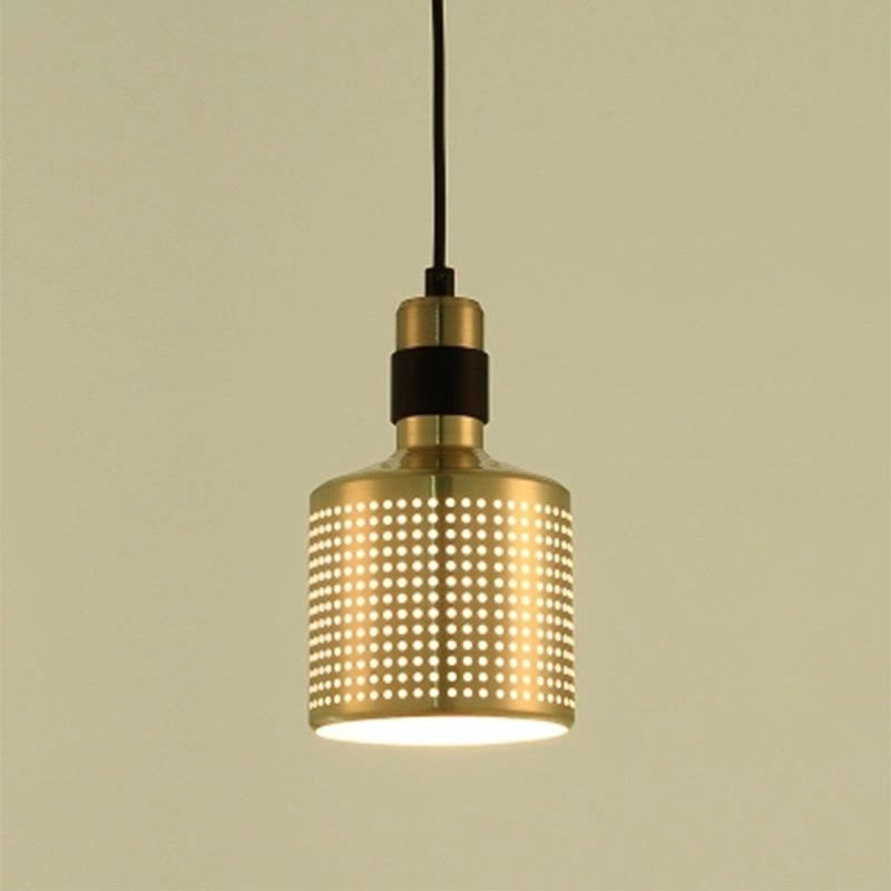 Metal Pierced Cylinder Ceiling Light Minimalist 1 Head Drop Pendant for Bedside