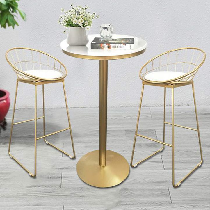 Glam Bar Dining Table Pedestal White Bistro Bar Table with Metal Base