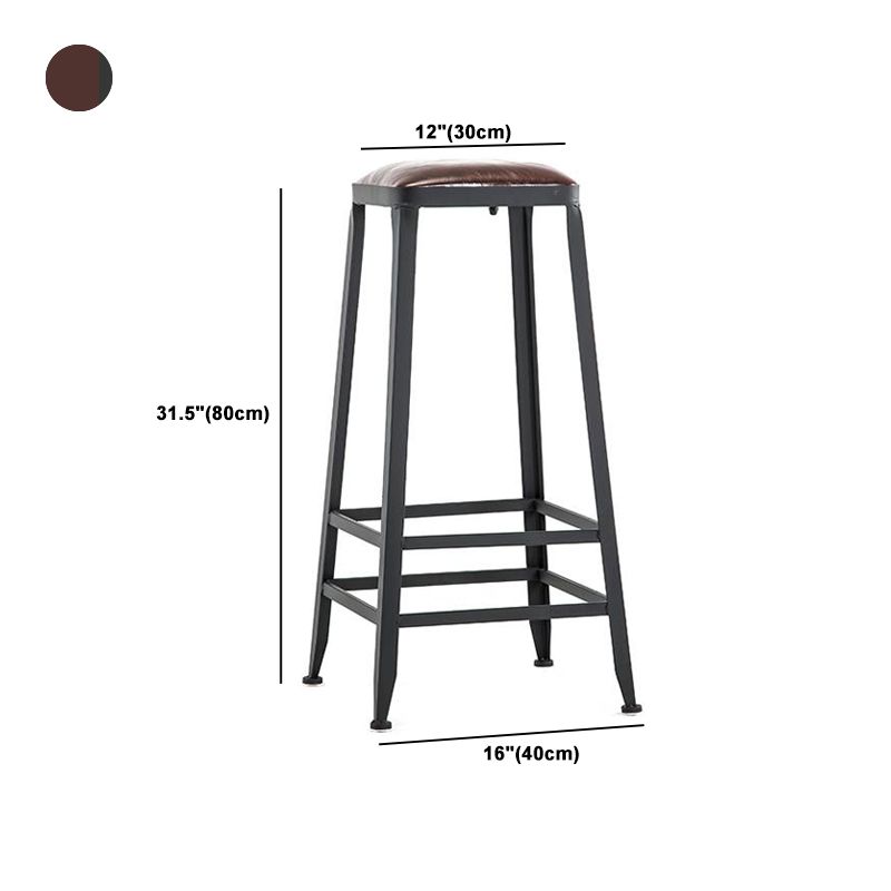 Industrial Armless Counter Stool Iron Bar Stool with Leather Cushion and Pedal for Cafe