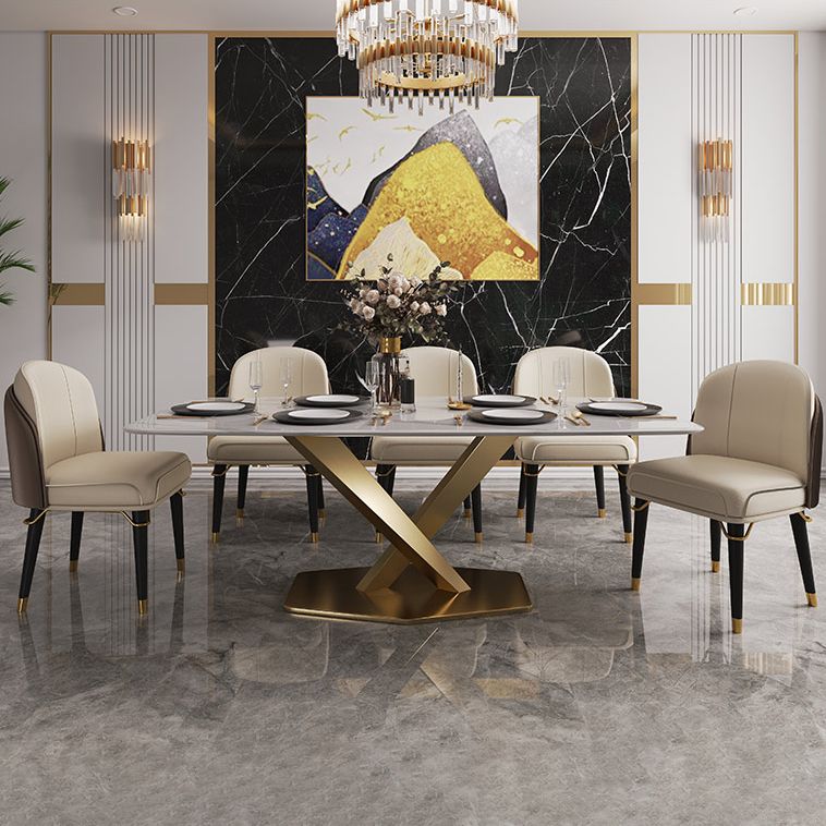 Contemporary Sintered Stone Top Dining Room Set with Rectangle Table and Pedestal Base Dinette Set