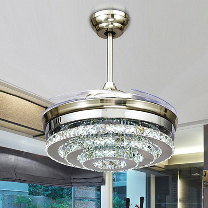 Chrom 3-Ring Flush Mount Deckenventilator Moderner Kristall 4 Blades Salon LED SEMI-FLUSH MOUNT LICHT, 42,5 "W.