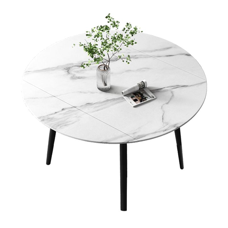 52" Extendable Round Dining Table Modern Adjustable Sintered Stone Top Table with 4 Legs