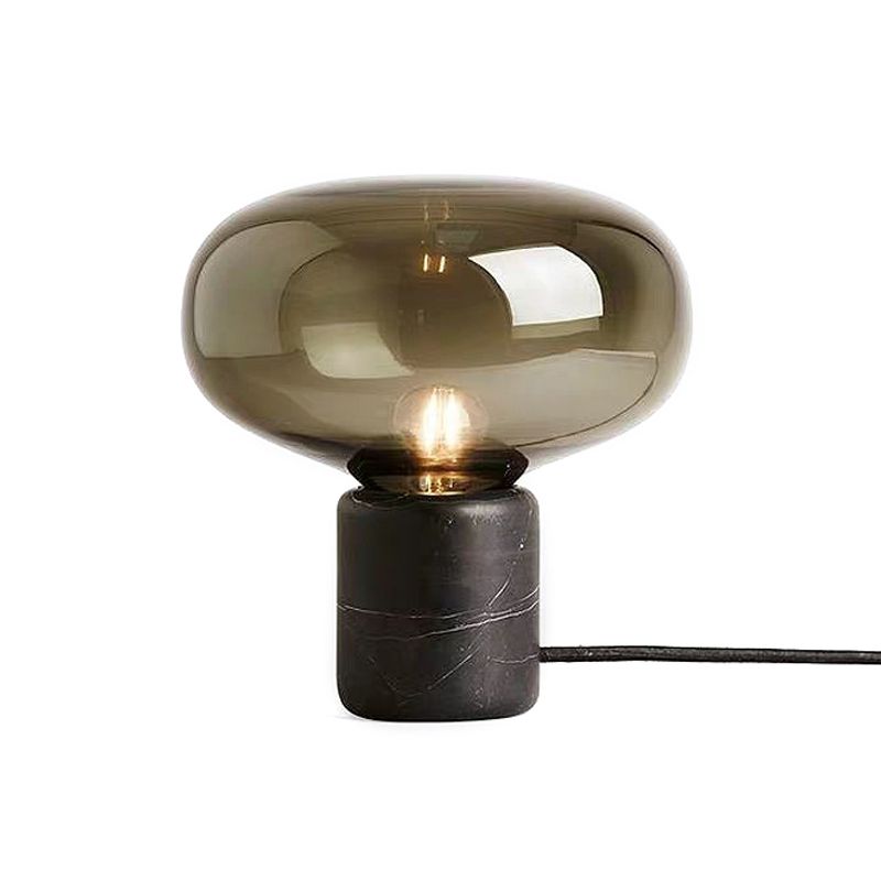 Lámpara de mesita de noche posmoderna 1 cabeza negra luz de mesa elíptica con humo de vidrio gris