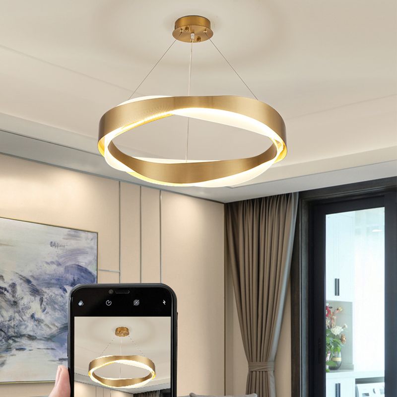 Suspension à 1 lumière Lumière Postmoderne Ring Forme des luminaires de lustre en métal en or