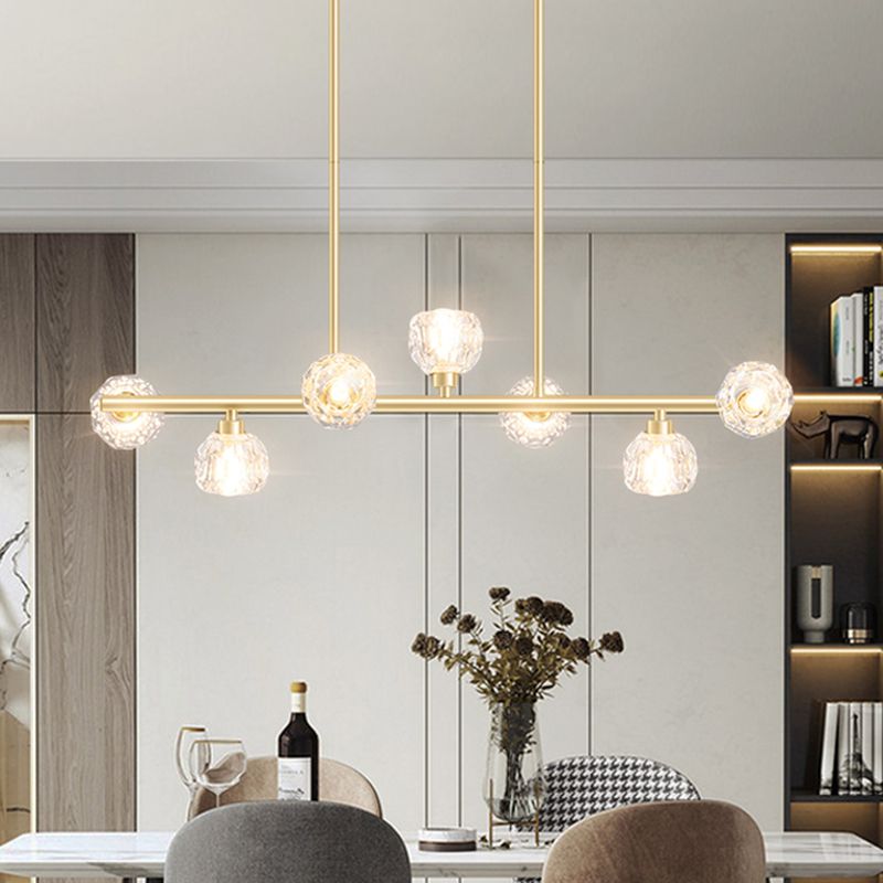 Gold Linear Island Pendant Chandelier Contemporary Crystal Pendant Lighting for Kitchen