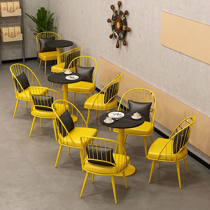 Industrial Style Sintered Stone Dinner Room Kitchen Table Black Top Table with Yellow Frame