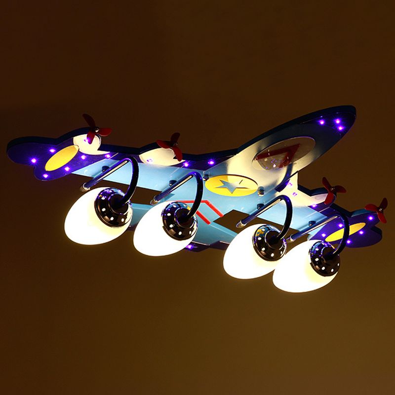 Plafoniera in vetro con telecomando a 4 luci per aereo a LED da incasso con finitura cromata per la cameretta dei bambini della scuola materna