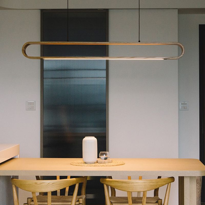 Oval Island Pendant LED Wood Modern Ceiling Pendant Light for Tea Room