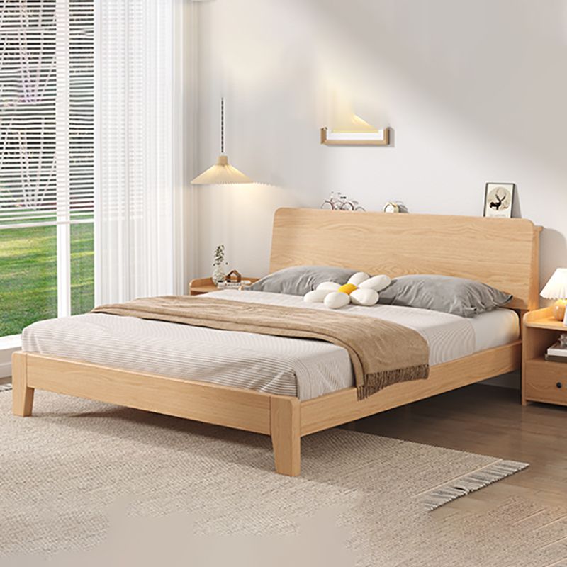 Natural Solid Wood Panel Bed with Headboard Pine Wood Standard Bed