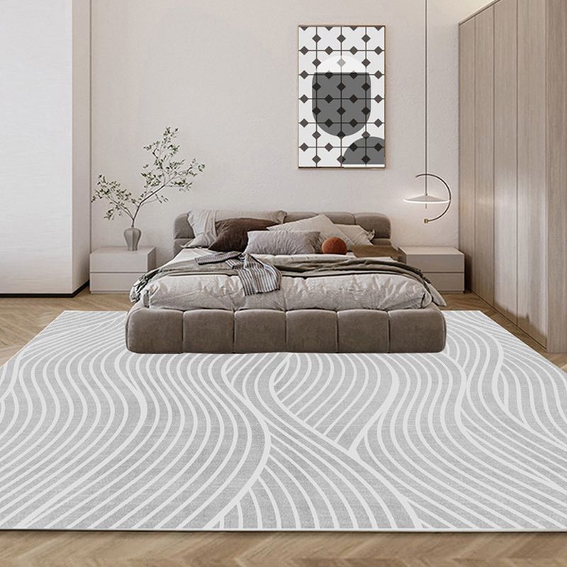 Contemporary Line Rug Polyester Gray Rug Washable Rug for Home Decor