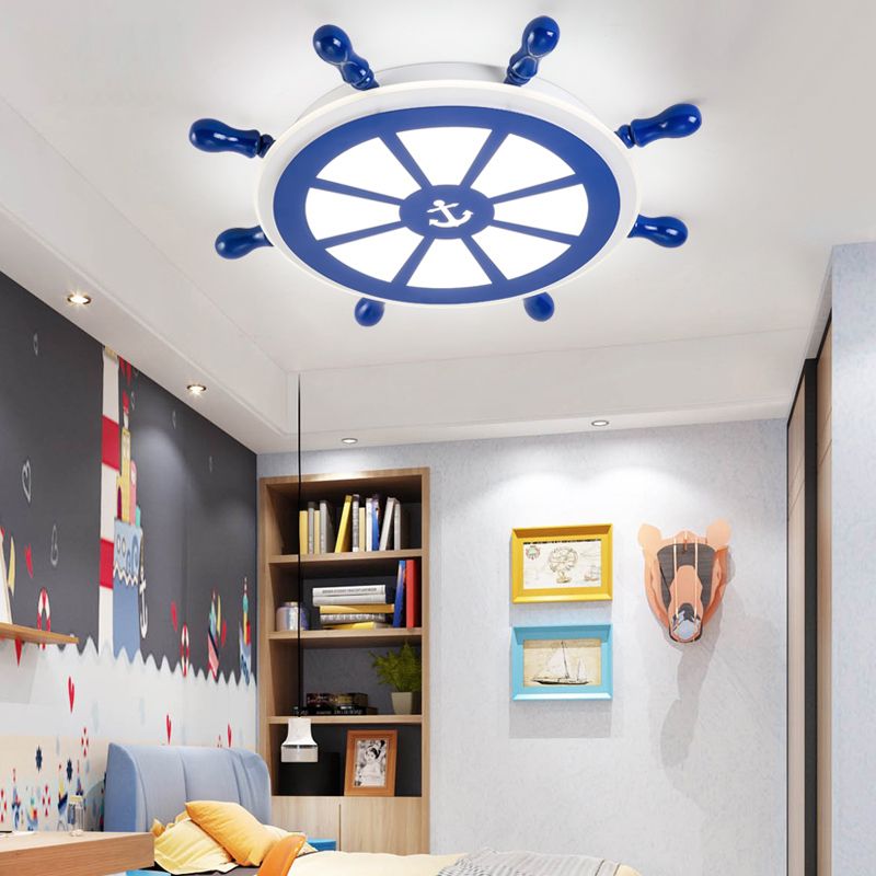 Round Shape LED Ceiling Lamp Kids Style Steel 2 Lights Flush Mount for Bedroom
