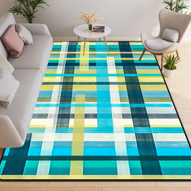 Modern Living Room Rug in Blue and Purple Abstract Stripe Print Rug Polyester Non-Slip Washable Area Rug