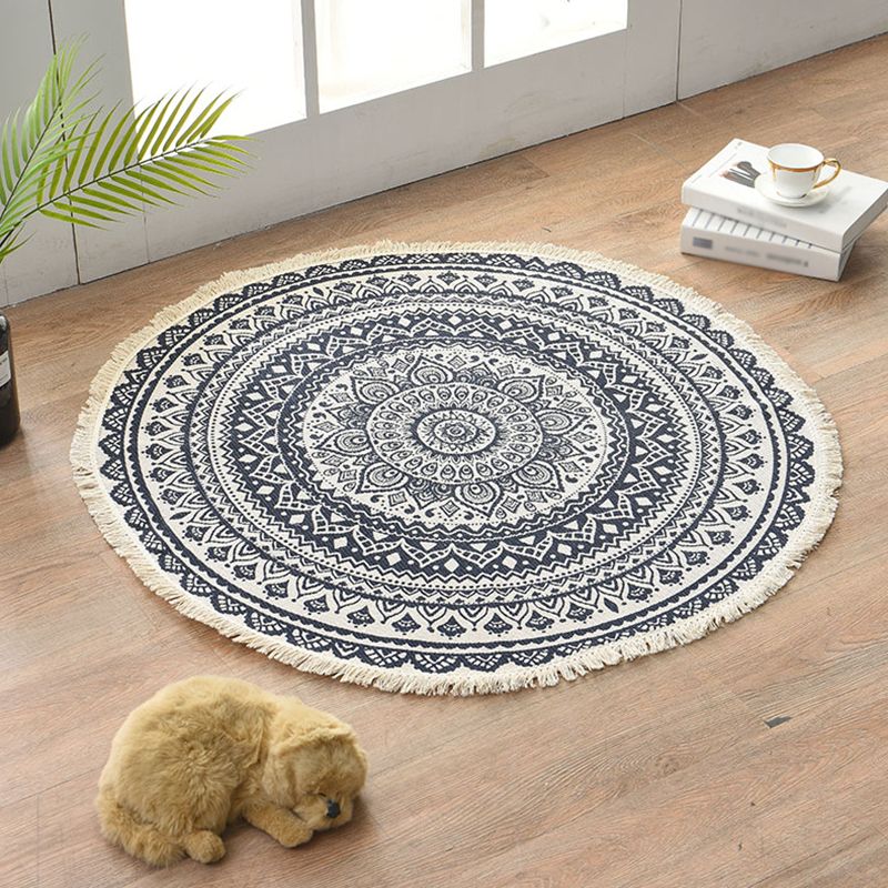 Nostalgia Moroccan Rug Classic Cotton Blend Rug Friendly Washable Carpet with Fringe for Home Decor