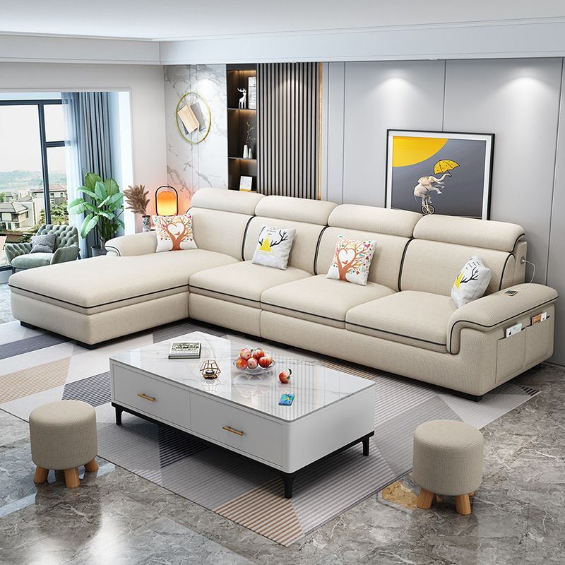 Scandinavian 4-Seater Sectional with Pillow Top Arm and Storage