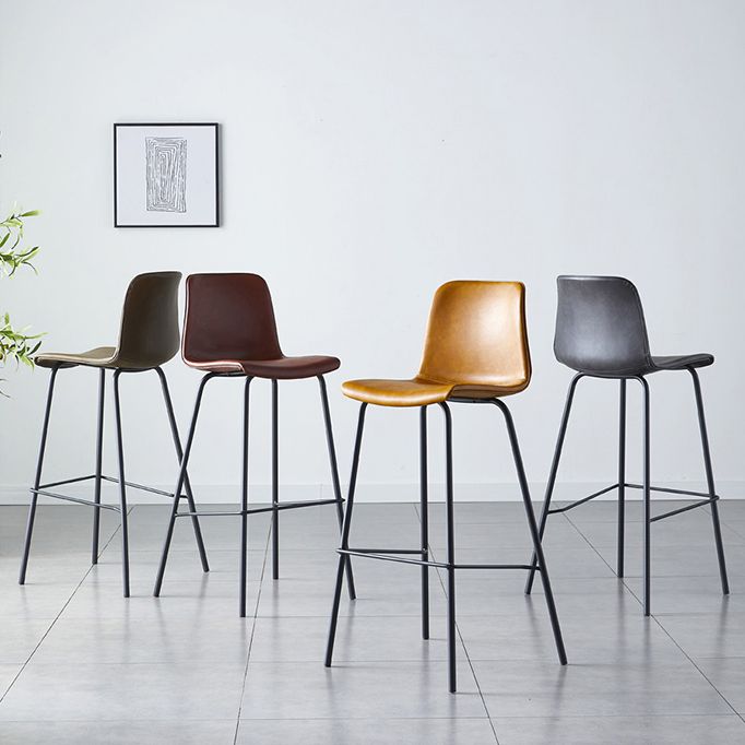 Contemporary Style Low Back Leather Bar Stool with Metal Legs