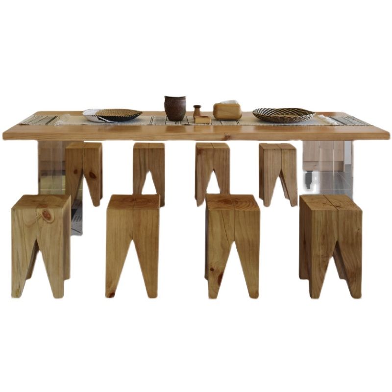 Double Acrylic Base Dining Table Modern Solid Wood Rectangle Dining Table