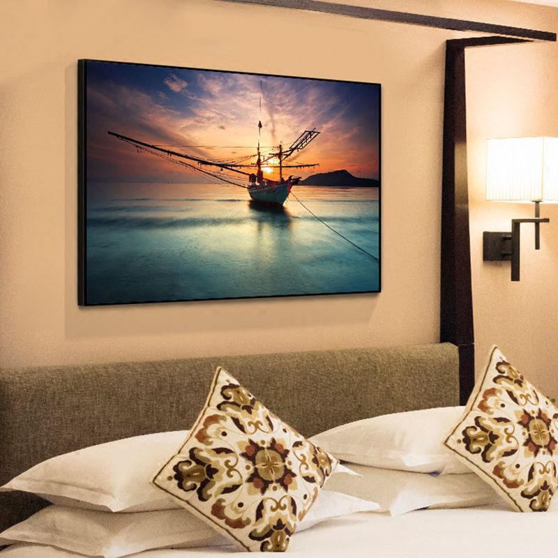 Sunset Glow Sailboat Canvas Print Modern Poetic Seascape Wall Art in Blue for Home