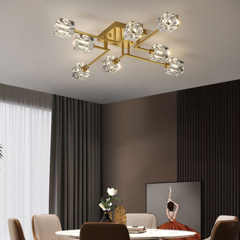 Sputnik Living Room Semi Flush Light Fixture Crystal Modern Semi-Flush Ceiling Light