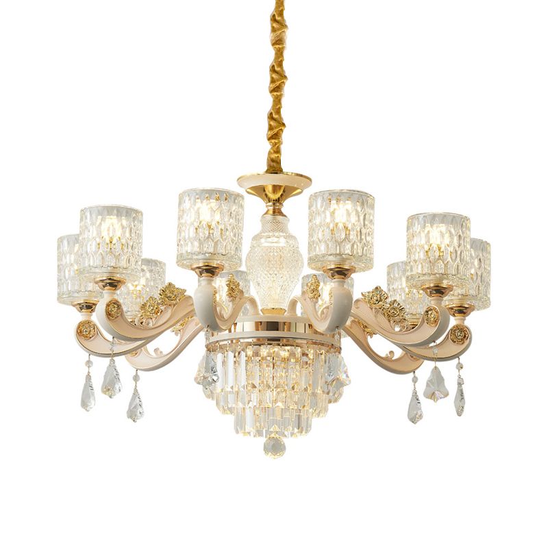 Kit di luce a cilindro in vetro di vetro di vetro Postmodern 10 teste di soffitto in ottone spazzolato