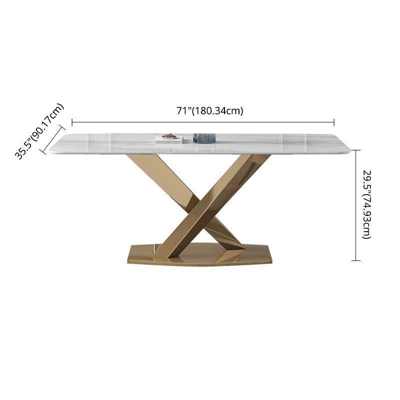 Modern Sintered Stone White Dining Set with Rectangle Table and Gold Legs Formal Dining Set