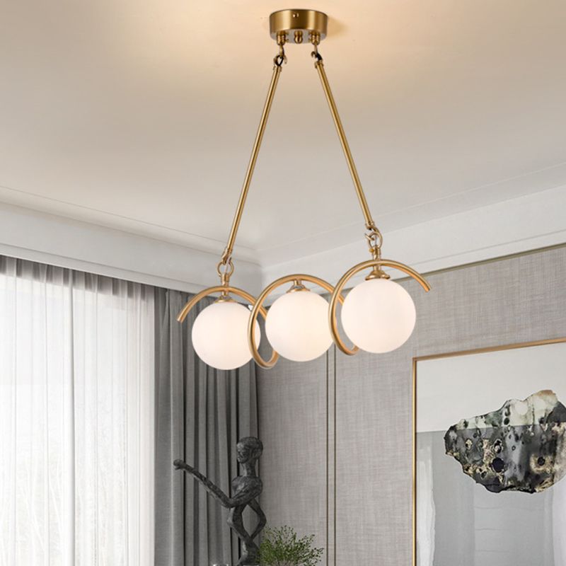 Moderne Kupfer Island Lights Multi-Head-Restaurant Hängende Lampen mit Globe Glass Shade