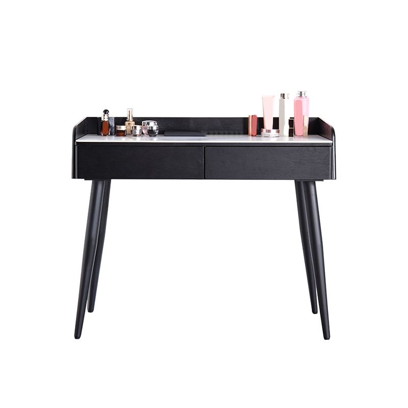 Contemporary Stone Makeup Dressing Table 33.5" H 2 Drawers Vanity Table in Black