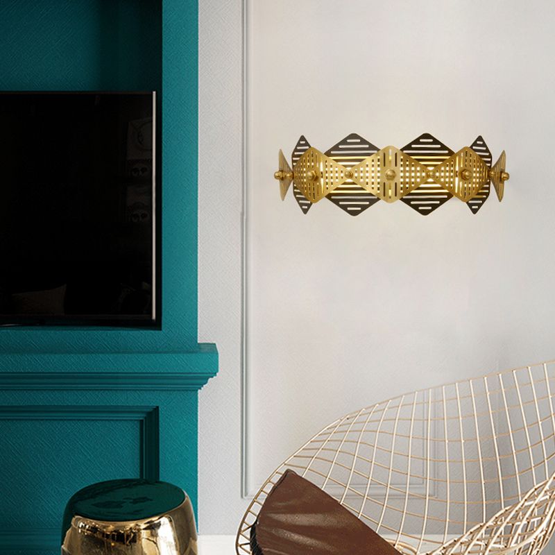 Rhombus Frame Iron Wall Light Colonial Style Single Black and Gold Wall Sconce Light