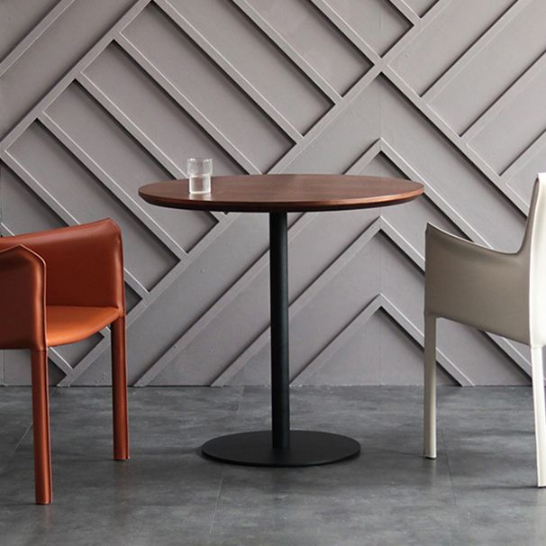 Modern Artificial Wood Table Round Dining Table with Metal Pedestal Base for Restaurant