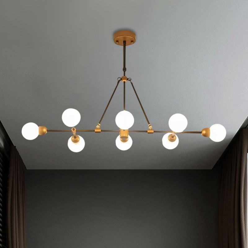 Luz de la isla de acabado de latón después de la lámpara colgante de metal de 8 luces de tono orbe para el comedor