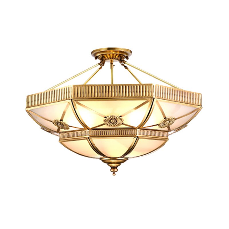 Soggiorno a cupola semifulto semifulgo vetro lattiginoso classico 4/6 luci in oro a filo, 18 "/25" largo