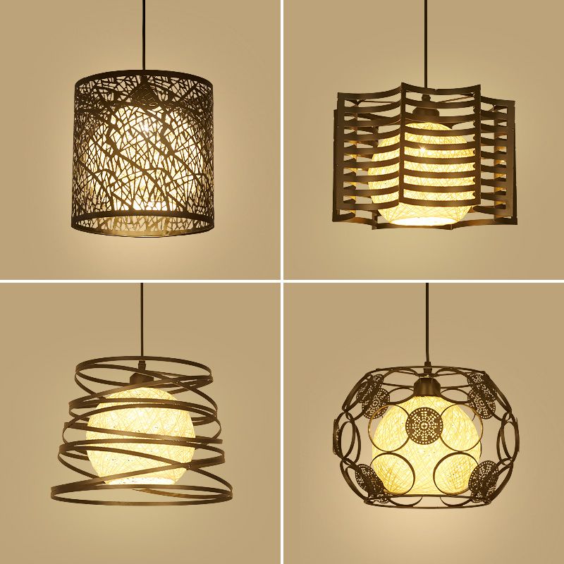 1 Head Cage Suspended Lighting Fixture Retro Metal Black Pendant Lamp for Restaurant