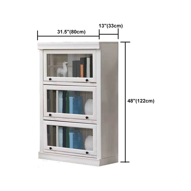 White Vertical Standard Bookcase Solid Wood Bookshelf with Glass Doors