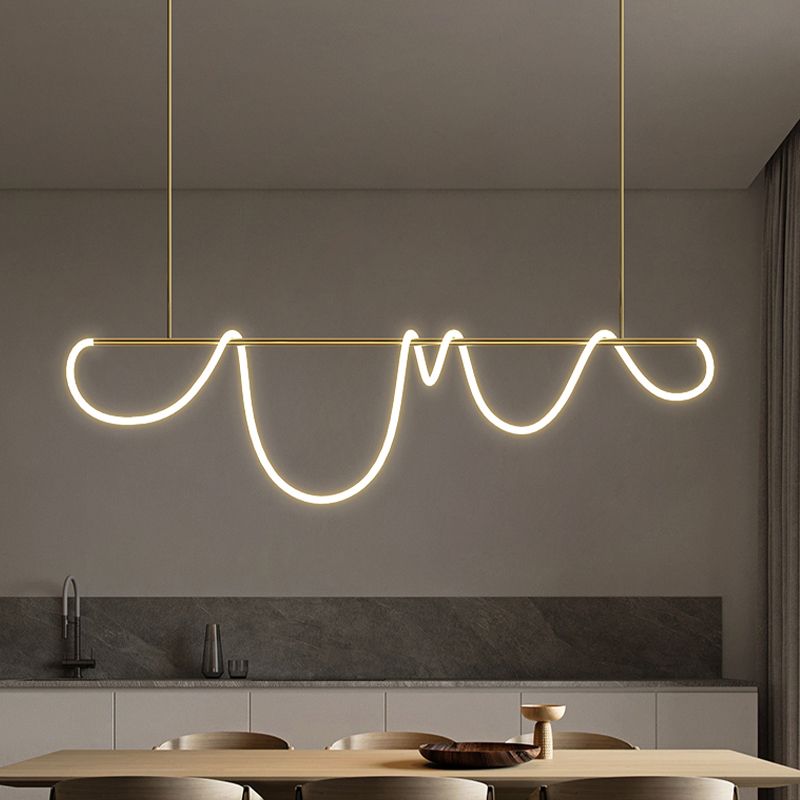 Modern Metal Ceiling Light Linear Shape Island Light with Silicone Shade for Living Room