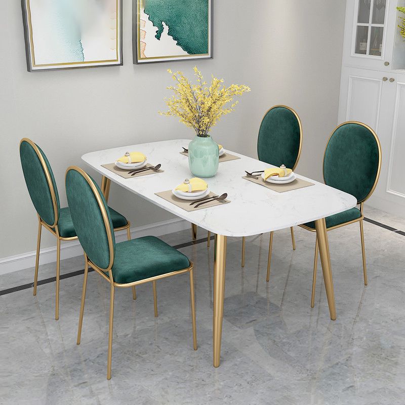 Glam Iron Dinette Set 1/4/5 Pieces Rectangle White Sintered Stone Top Dining Table Set