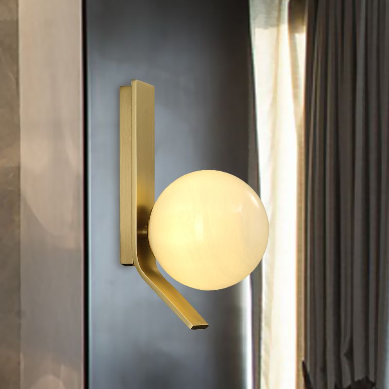 Ball Frosted Glass Sconce Fixture Luxury 1 Bulb Brass Wall Mounted Lighting with Curved Metal Backplate