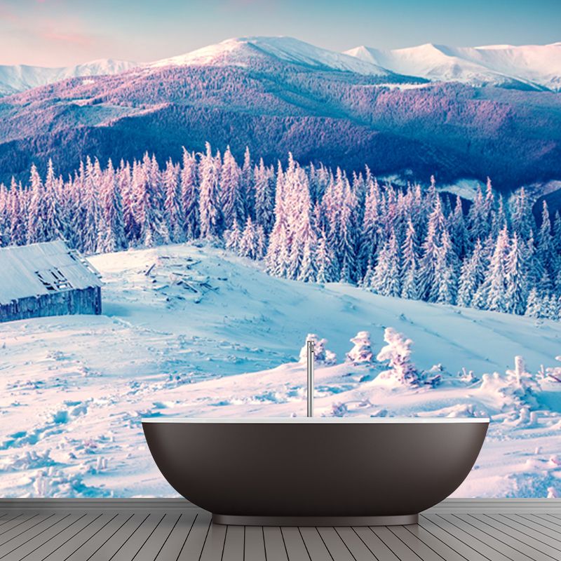 Scandinavian Snow Mountain Scenery Mural Blue Living Room Wall Art, Made to Measure