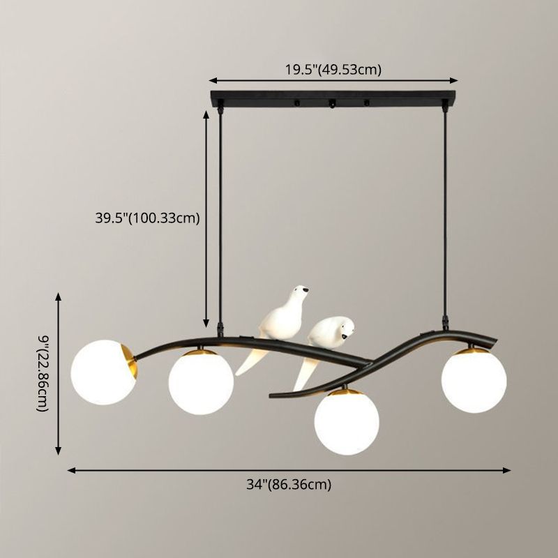 Glass Globe Island Light in Modern Singularity Wrought Iron Pendant Light with Resin Bird Decoration