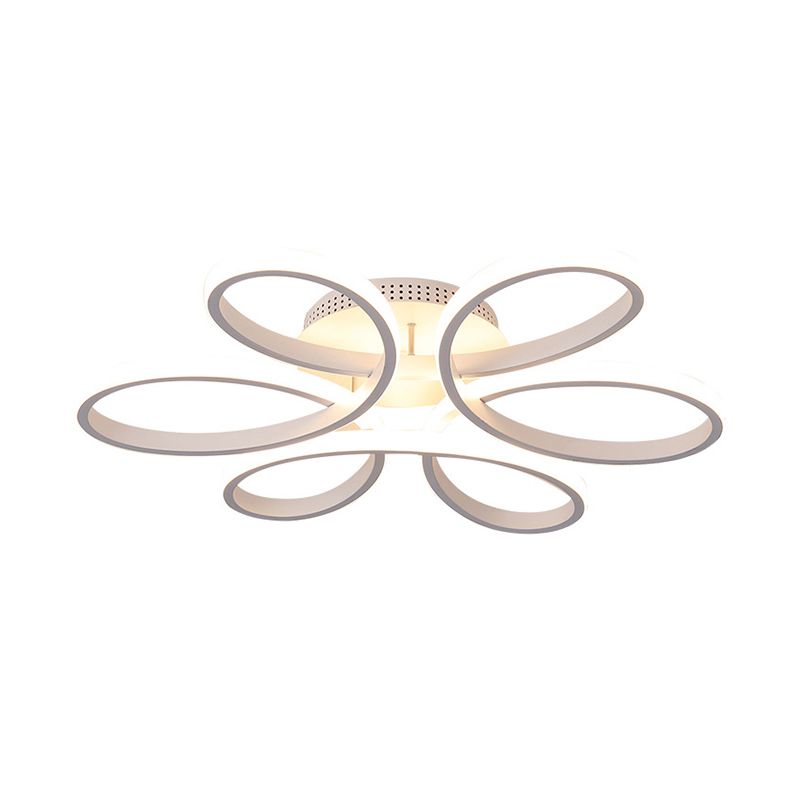 Flower LED Semi Flush Modern Style Acrylic Living Room Flush Ceiling Light Fixture in White